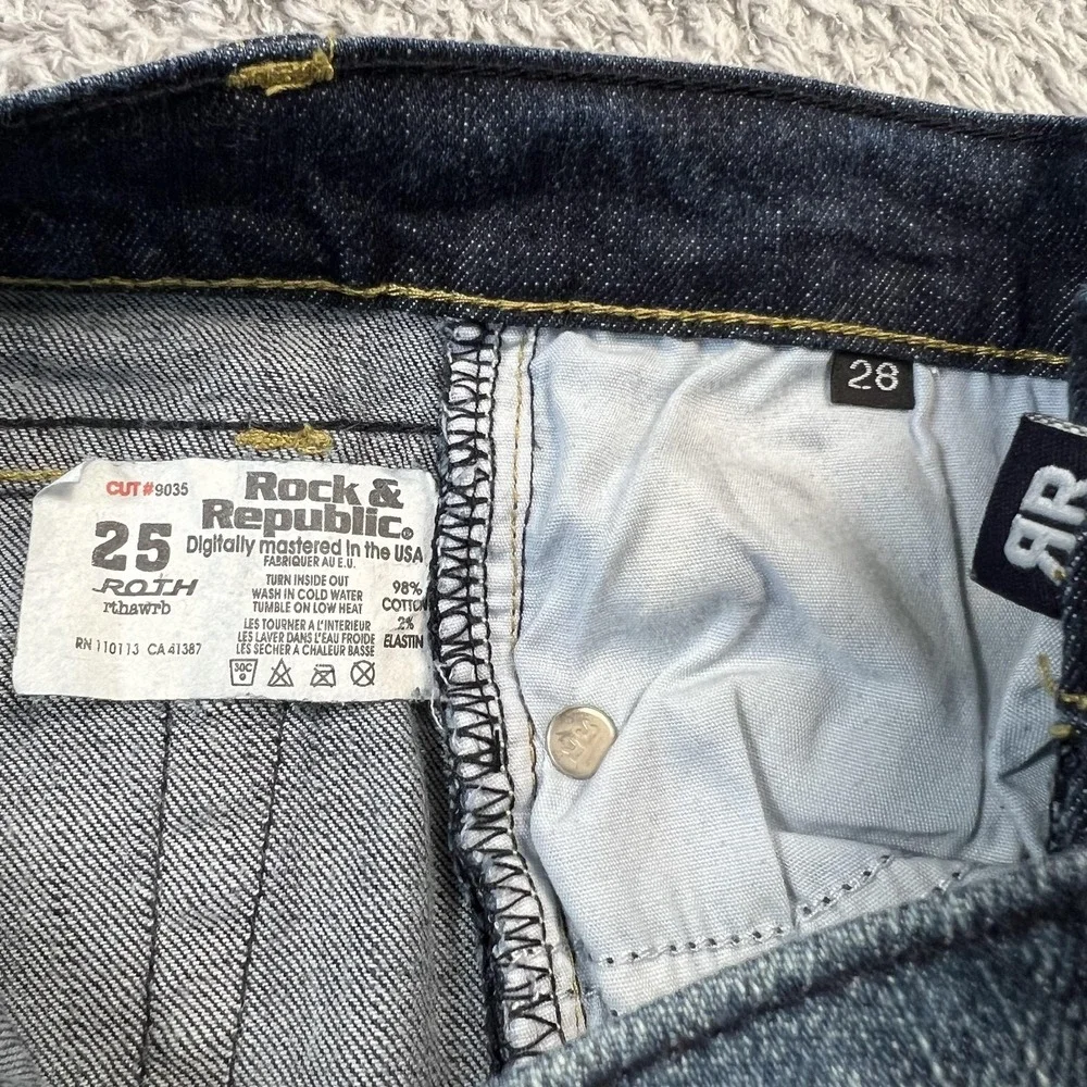 Rock & Republic Roth Jeans Womens 28 Blue Low Rise Bootcut Stretch Embroidered